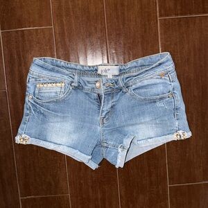 Jolt Light Blue Denim Shorts with pattern Trim